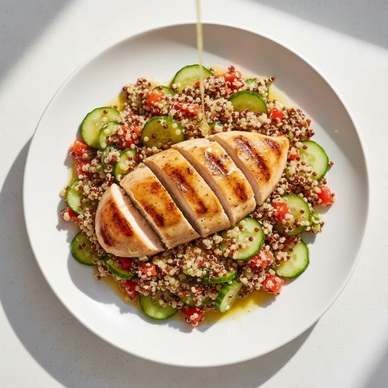 Grilled Chicken Breast with Crunchy Quinoa Salad and Lemon Vinaigrette
