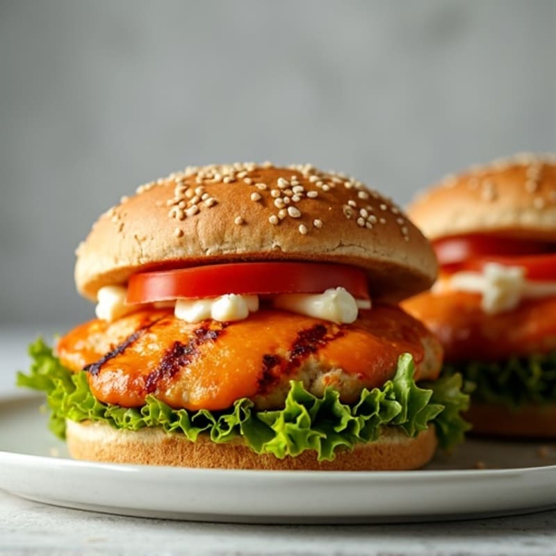 Grilled Buffalo Chicken Burgers with Creamy Blue Cheese