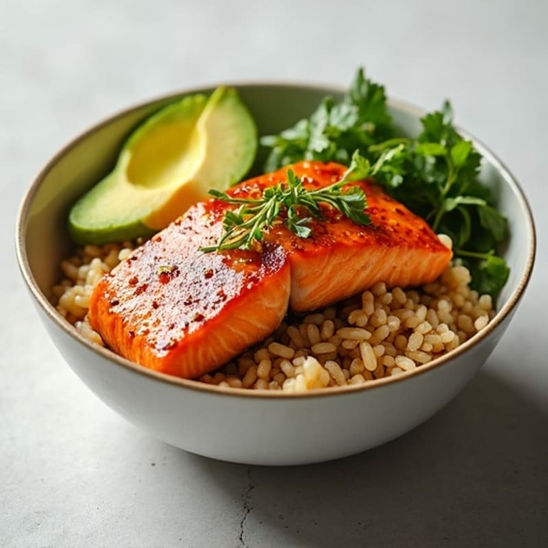 Sesame Ginger Salmon and Avocado Rice Bowl