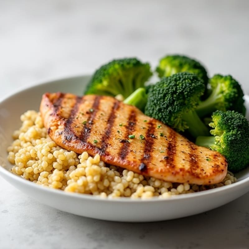Grilled Chicken Breast with Roasted Broccoli and Quinoa