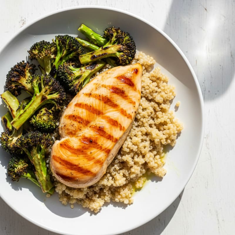 Grilled Chicken Breast with Quinoa and Roasted Broccoli
