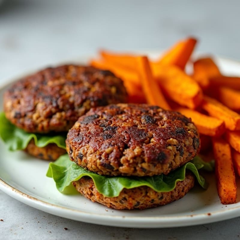 Smoky Black Bean Burgers with Crispy Sweet Potato Fries