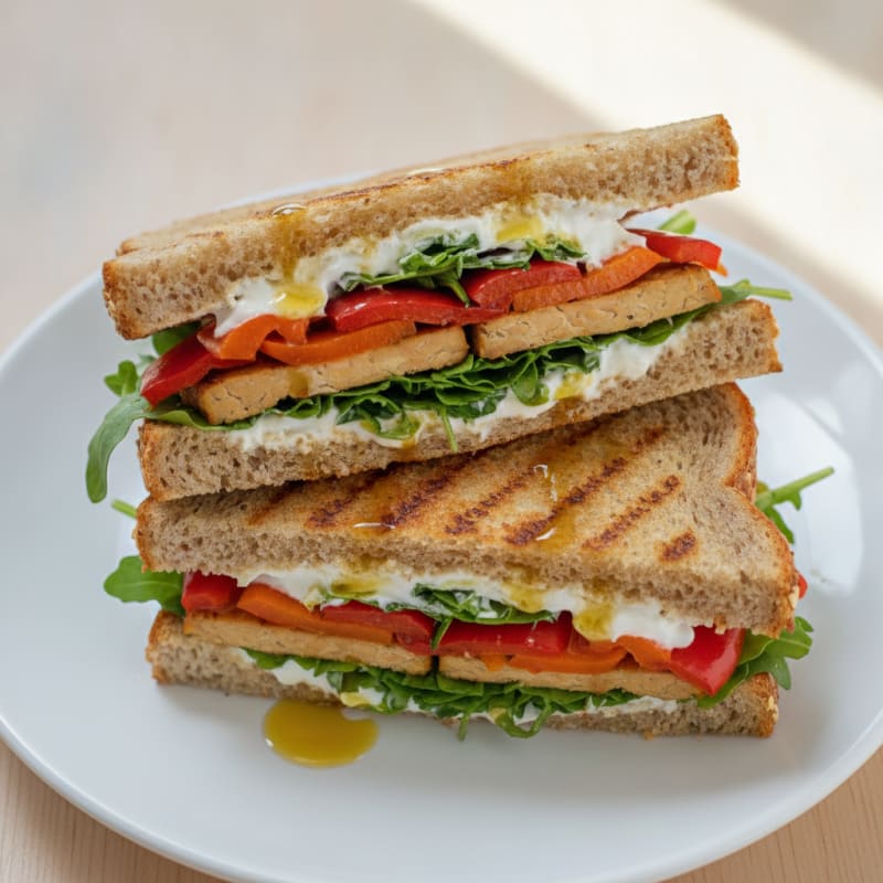 Grilled Tempeh Sandwich with Roasted Peppers