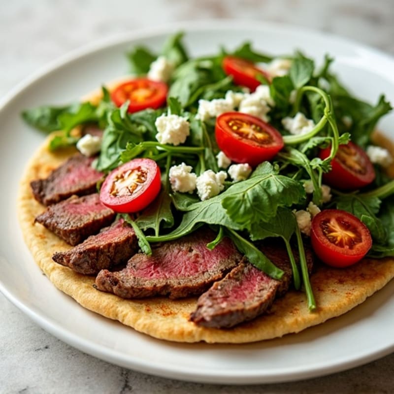 Garlic-Herb Steak Flatbread with Fresh Greens