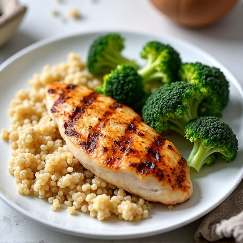 Grilled Chicken Breast with Quinoa and Roasted Broccoli