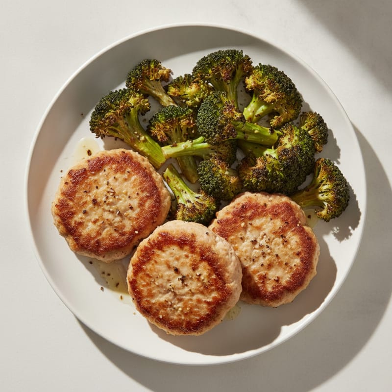 Seared Turkey Patties with Roasted Broccoli