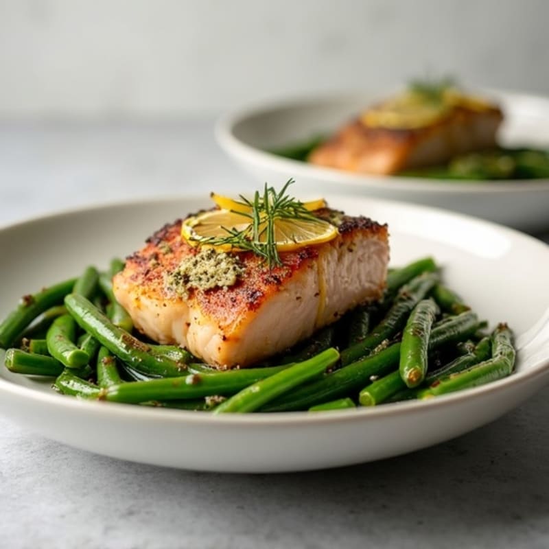 Pan-Seared Tuna with Roasted Green Beans and Lemon Herb Dressing