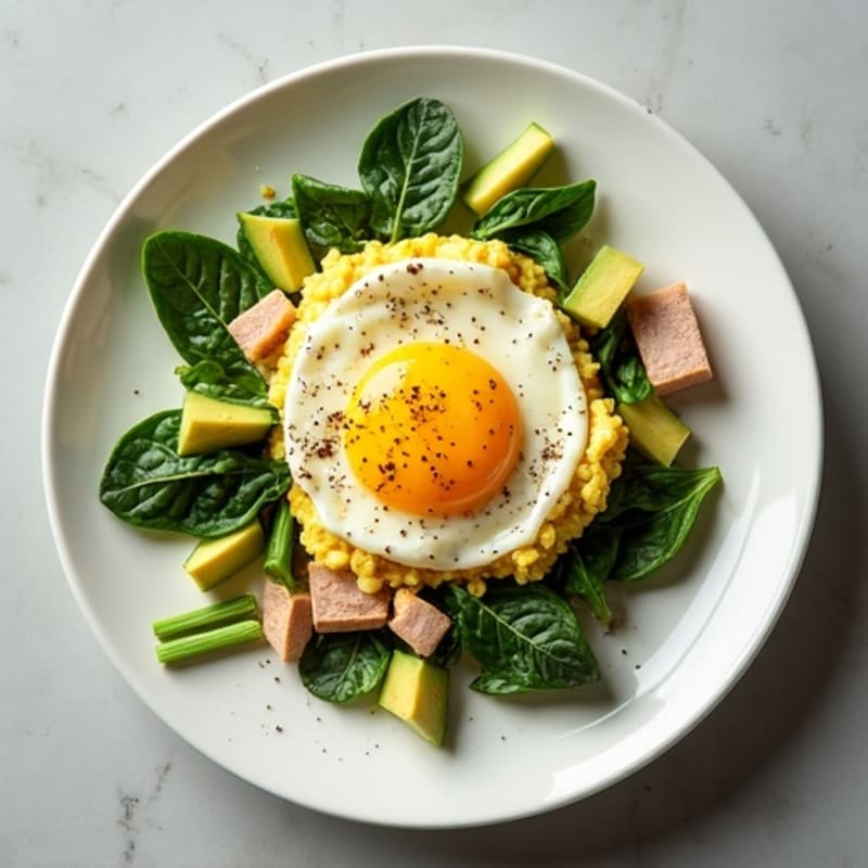 Cottage Cheese Scramble with Spinach and Smoked Turkey