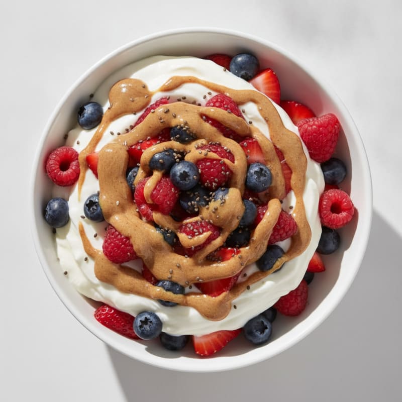 Greek Yogurt Protein Parfait with Mixed Berries and Almond Butter