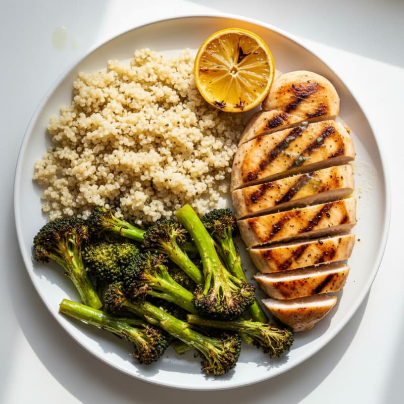 Grilled Chicken Breast with Quinoa and Roasted Broccoli