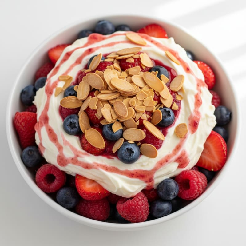 Greek Yogurt Protein Parfait with Mixed Berries and Almonds