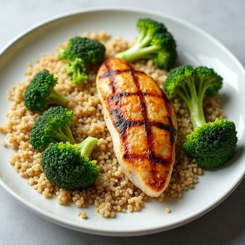 Grilled Chicken Breast with Quinoa and Roasted Broccoli