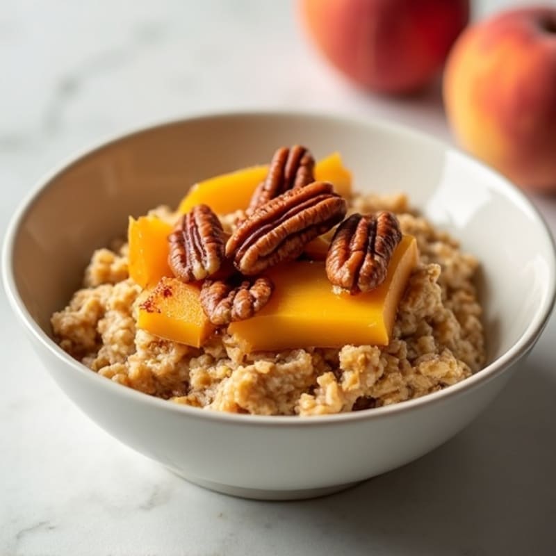 Baked Peach Oatmeal with Toasted Pecans
