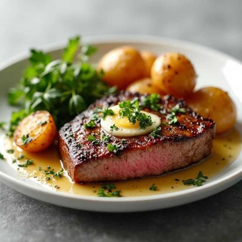 Herb-Garlic Butter Seared Steak with Roasted Baby Potatoes
