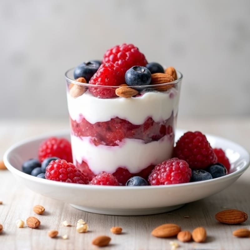 Greek Yogurt Protein Parfait with Mixed Berries and Almonds