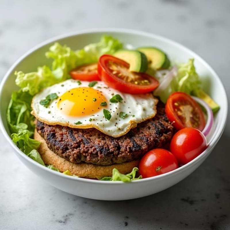 Lean Ground Beef Burger Bowl with Crispy Lettuce and Creamy Tangy Dressing