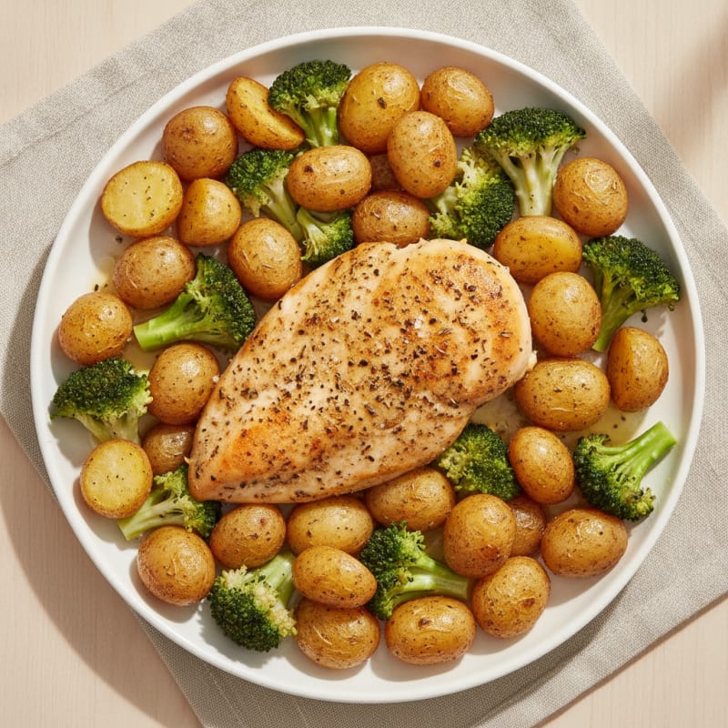 Herb-Baked Chicken with Roasted Potatoes and Broccoli