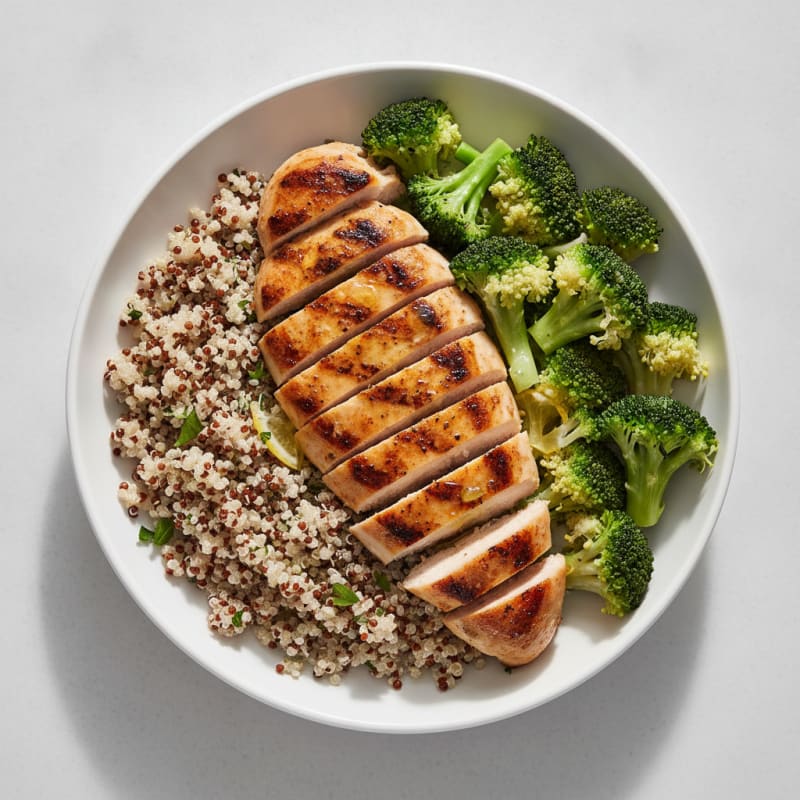 Grilled Chicken Breast with Quinoa and Steamed Broccoli