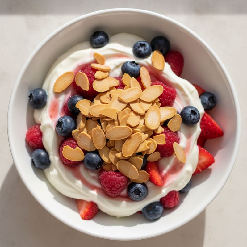 Greek Yogurt Protein Parfait with Mixed Berries and Almonds