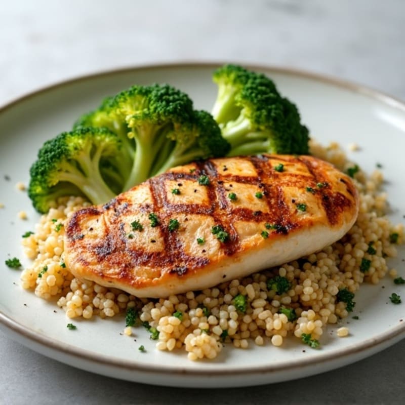 Grilled Chicken Breast with Roasted Broccoli and Quinoa