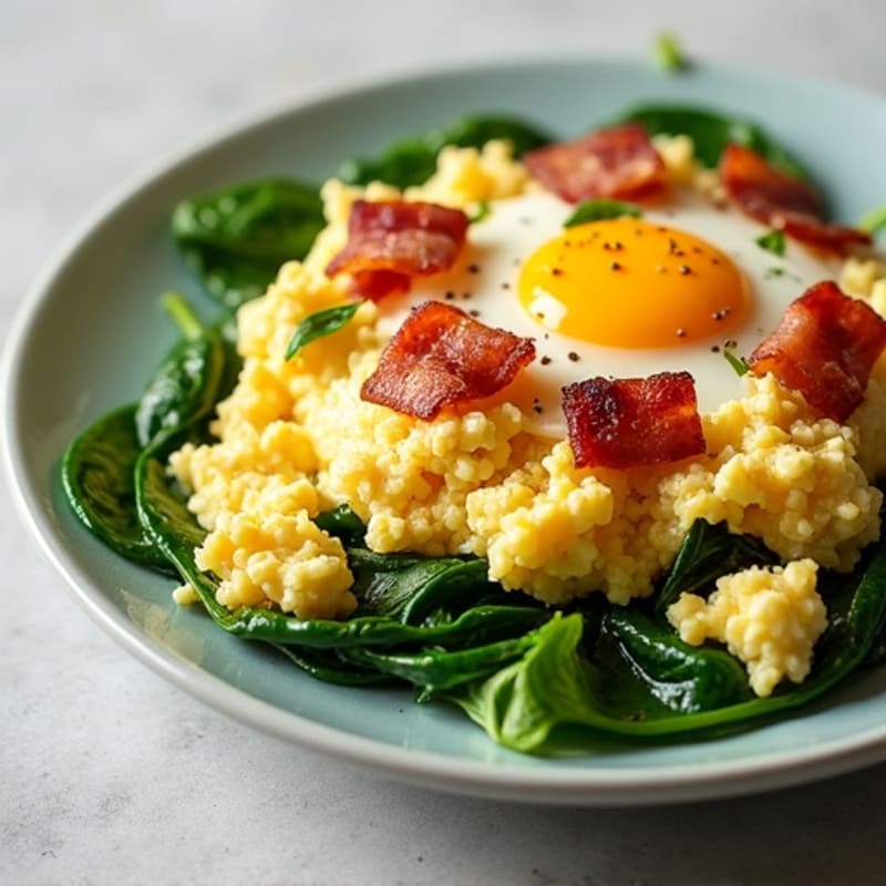 Cottage Cheese Egg Scramble with Spinach and Turkey Bacon