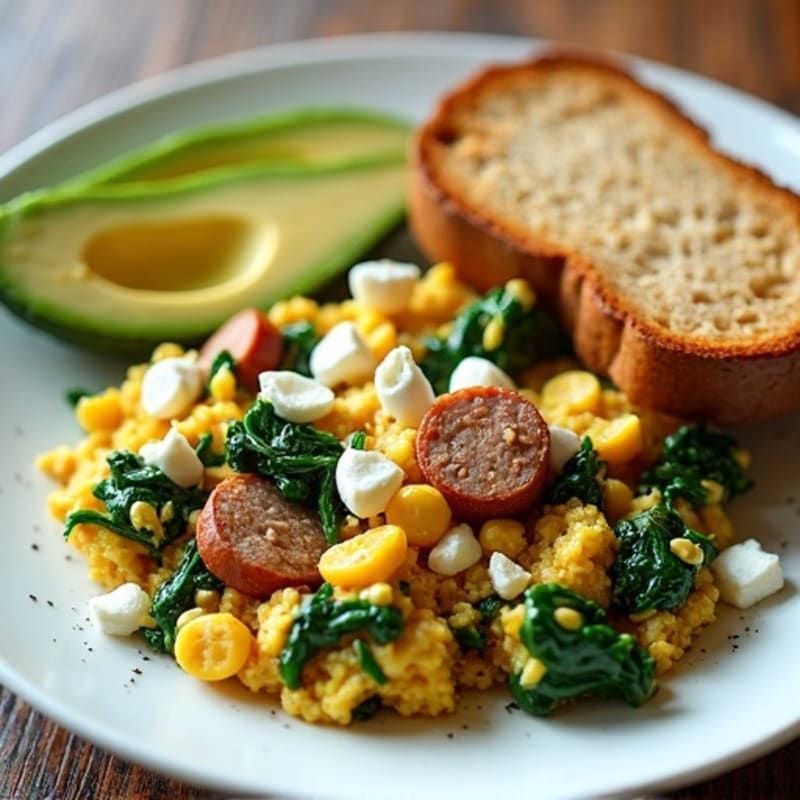 Egg White and Turkey Sausage Scramble with Spinach and Feta