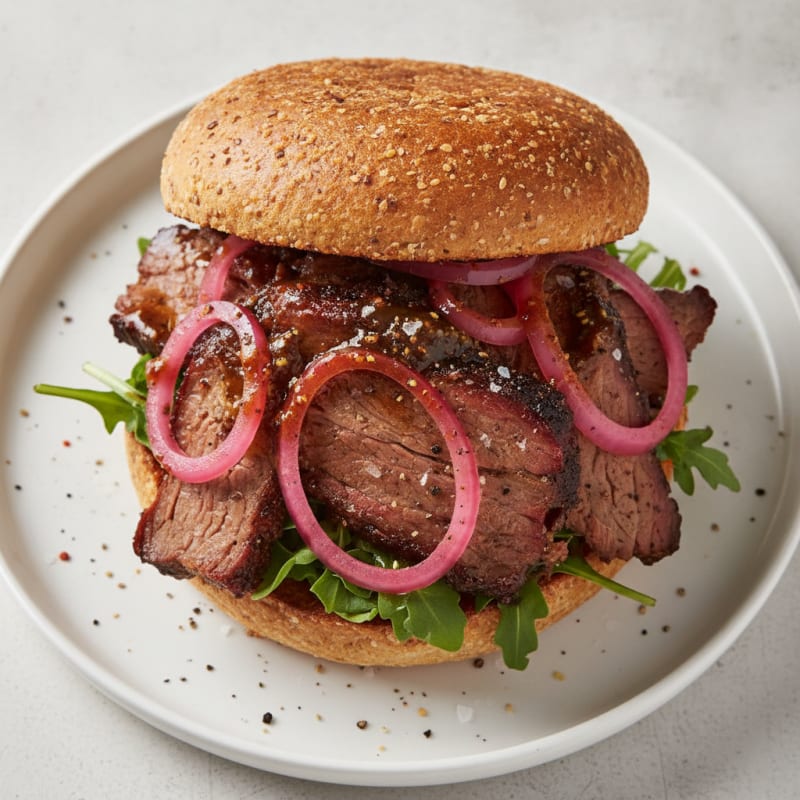 Smoky Brisket Sandwich with Pickled Onions