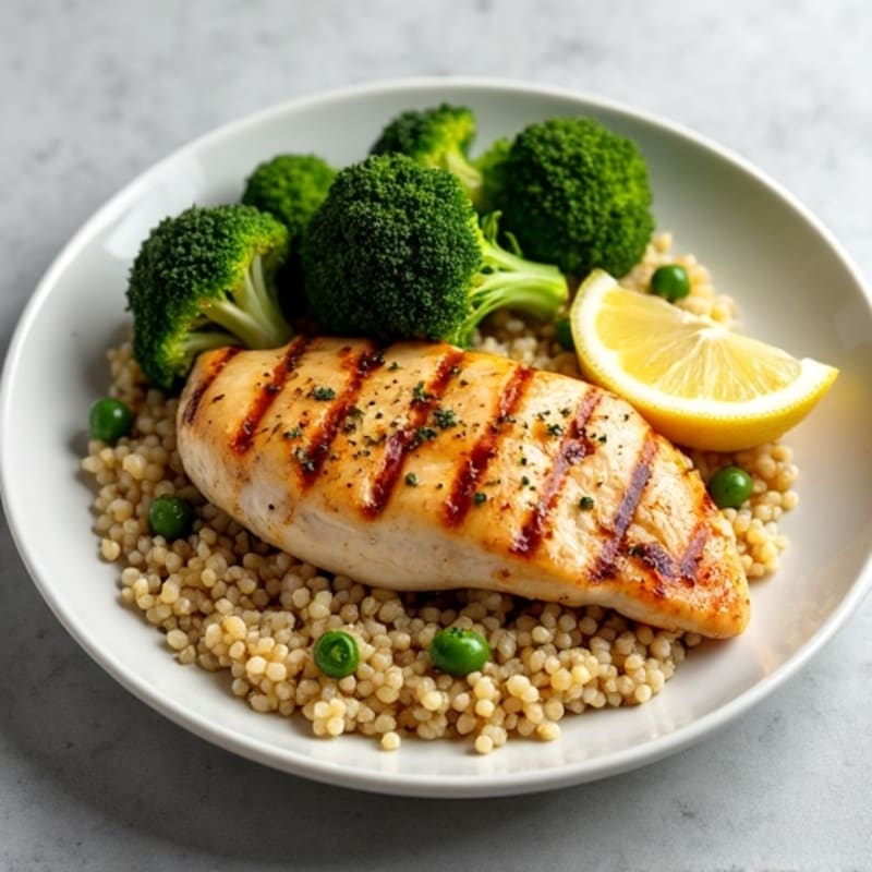 Grilled Chicken Breast with Quinoa and Roasted Broccoli