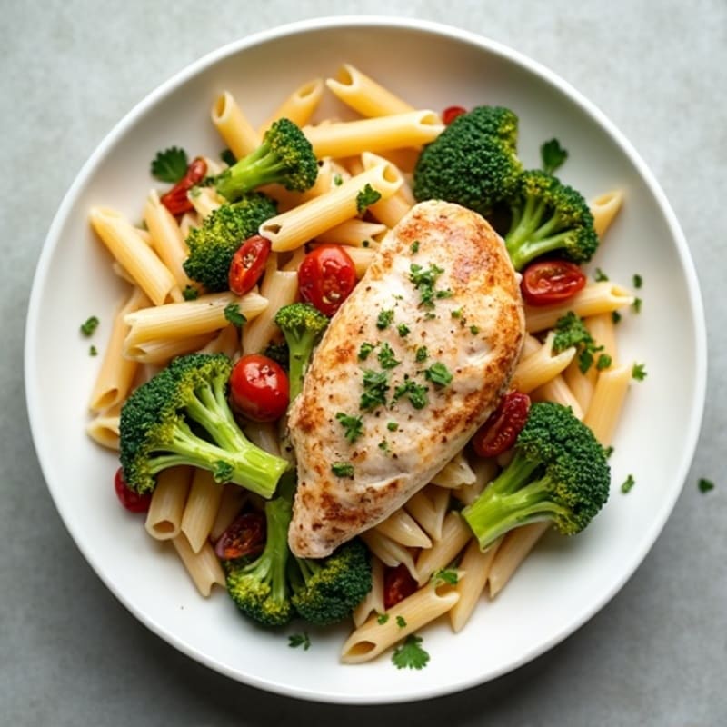Creamy Chicken Pasta with Roasted Broccoli and Sun-Dried Tomatoes