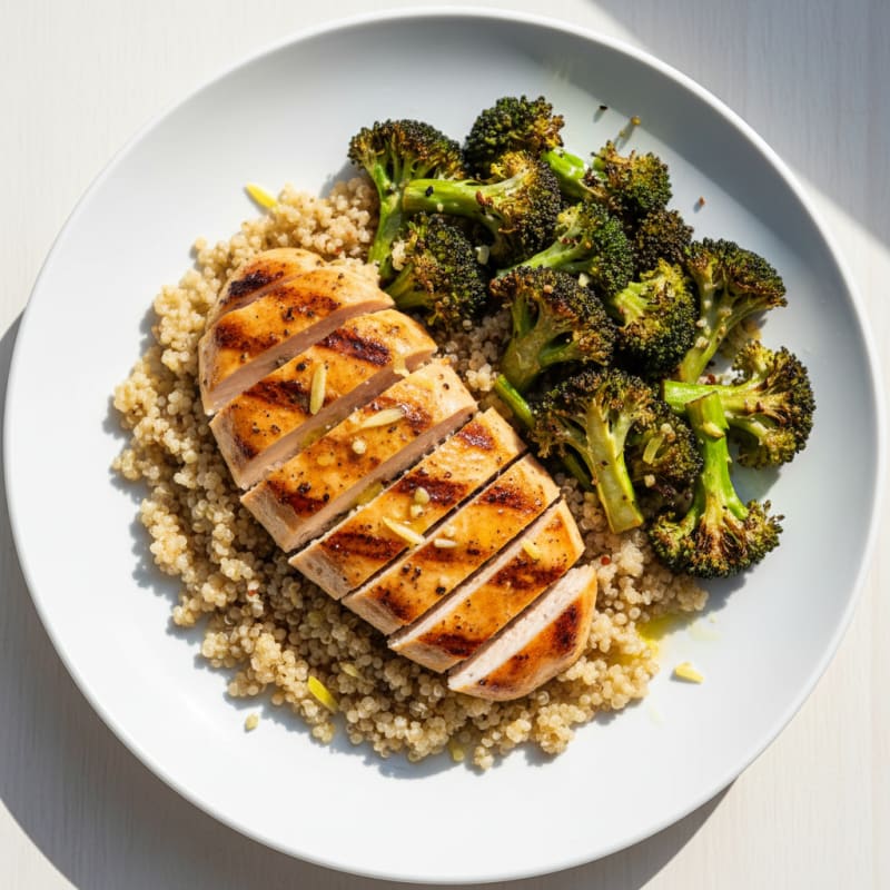 Grilled Chicken Breast with Quinoa and Roasted Broccoli