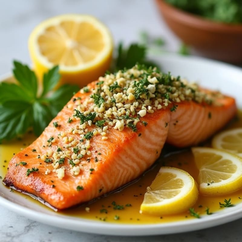 Herb-Crusted Baked Salmon with Lemon Garlic Sauce