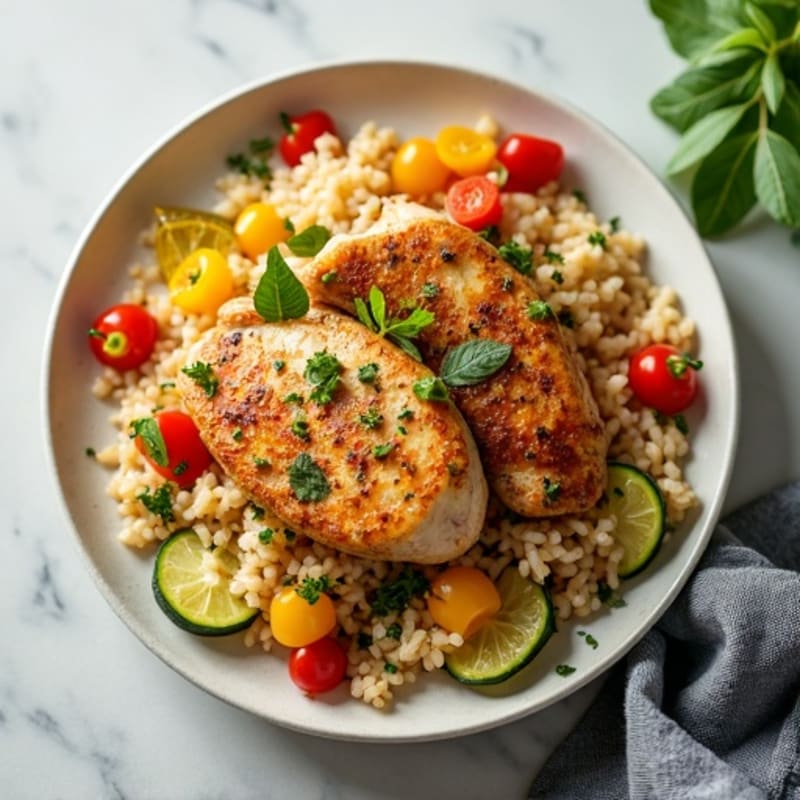 Citrus Herb Lean Chicken and Rice Skillet with Fresh Vegetables