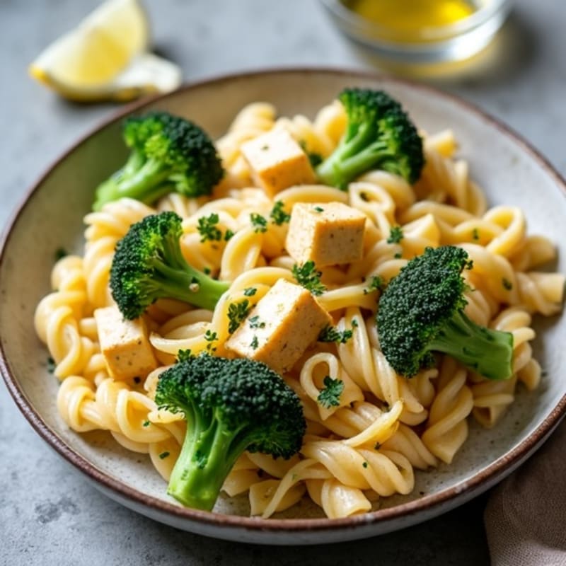 Creamy Cashew Alfredo Whole Wheat Pasta with Roasted Broccoli