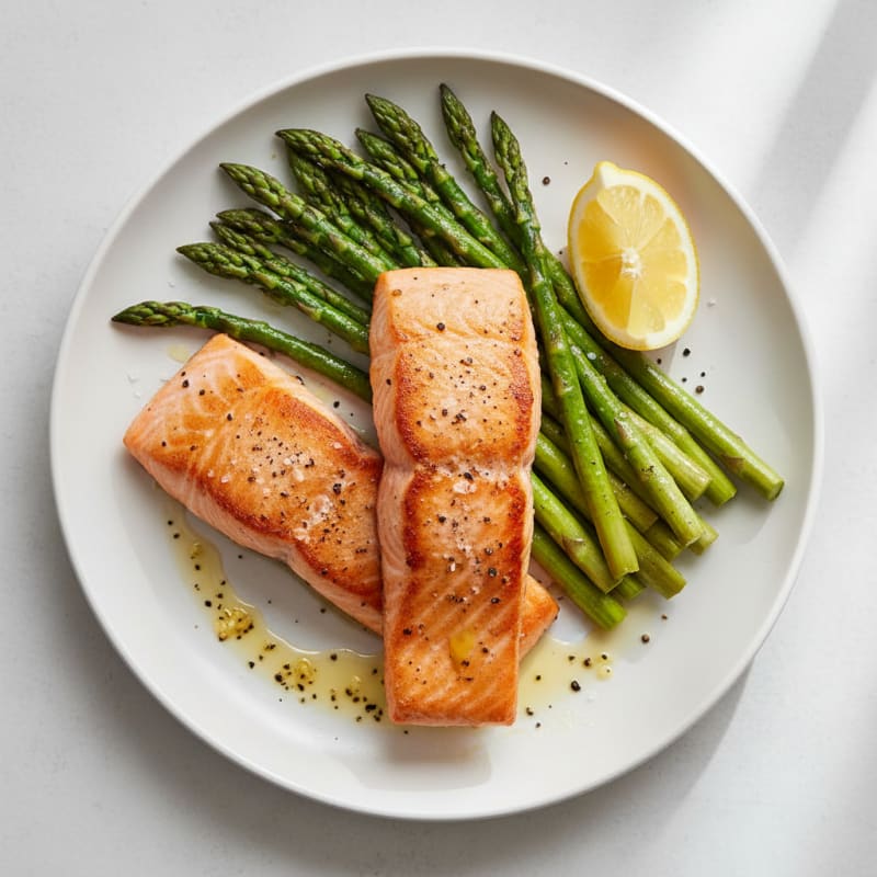 Golden Pan-Seared Salmon with Roasted Asparagus