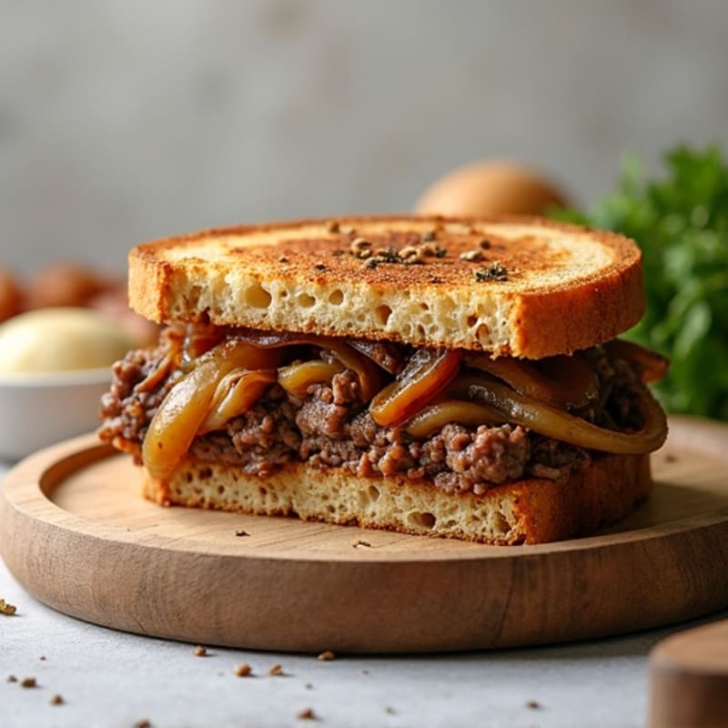 Herb-Crusted Pot Roast Panini with Caramelized Onions