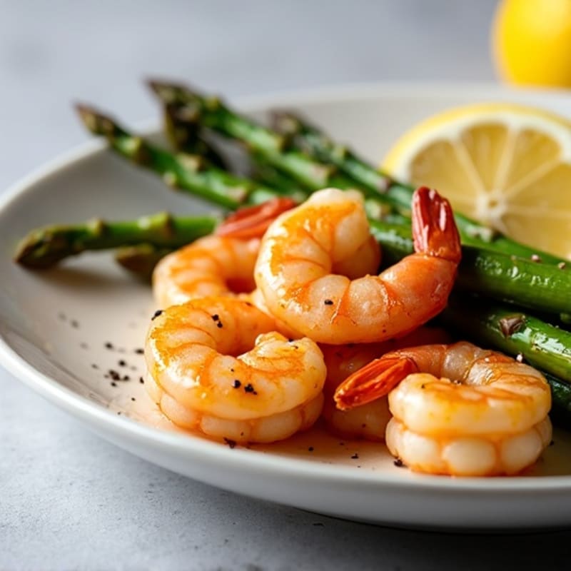 Lemon Garlic Pan-Seared Shrimp with Roasted Asparagus