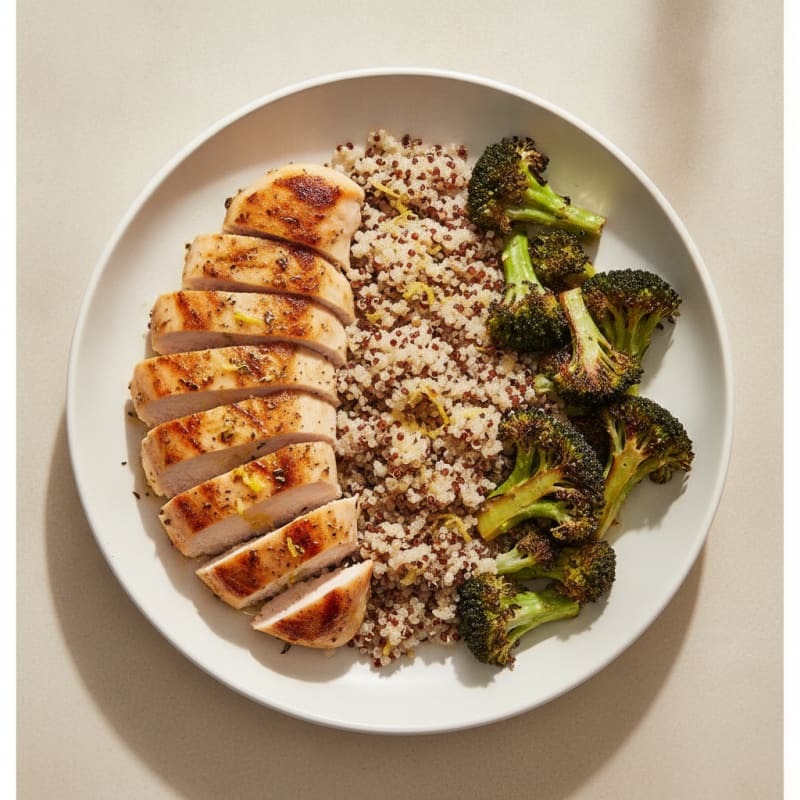 Grilled Chicken Breast with Roasted Broccoli and Quinoa
