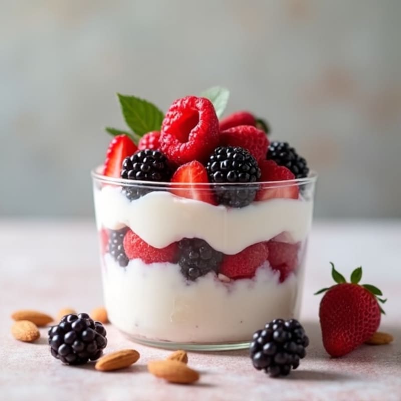 Greek Yogurt Protein Parfait with Mixed Berries and Almonds