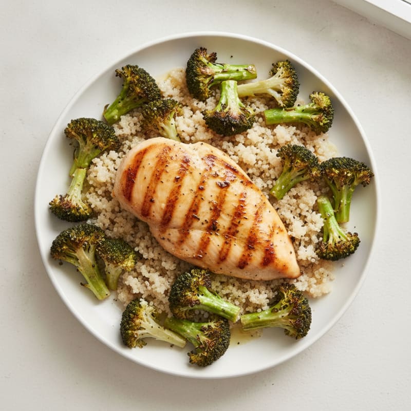 Grilled Chicken Breast with Roasted Broccoli and Quinoa