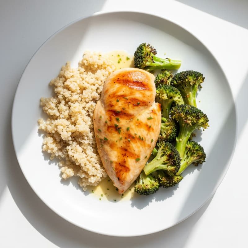 Grilled Chicken Breast with Quinoa and Roasted Broccoli