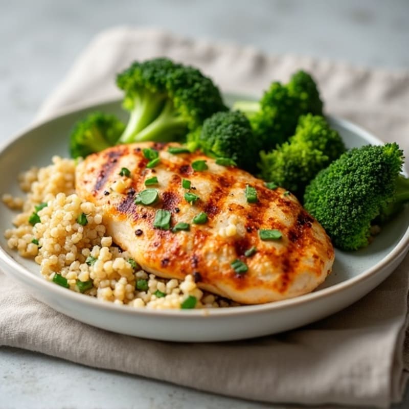 Grilled Chicken Breast with Quinoa and Roasted Broccoli