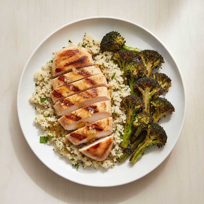 Grilled Chicken Breast with Quinoa and Roasted Broccoli
