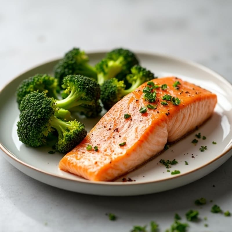 Seared Salmon with Garlic Roasted Broccoli