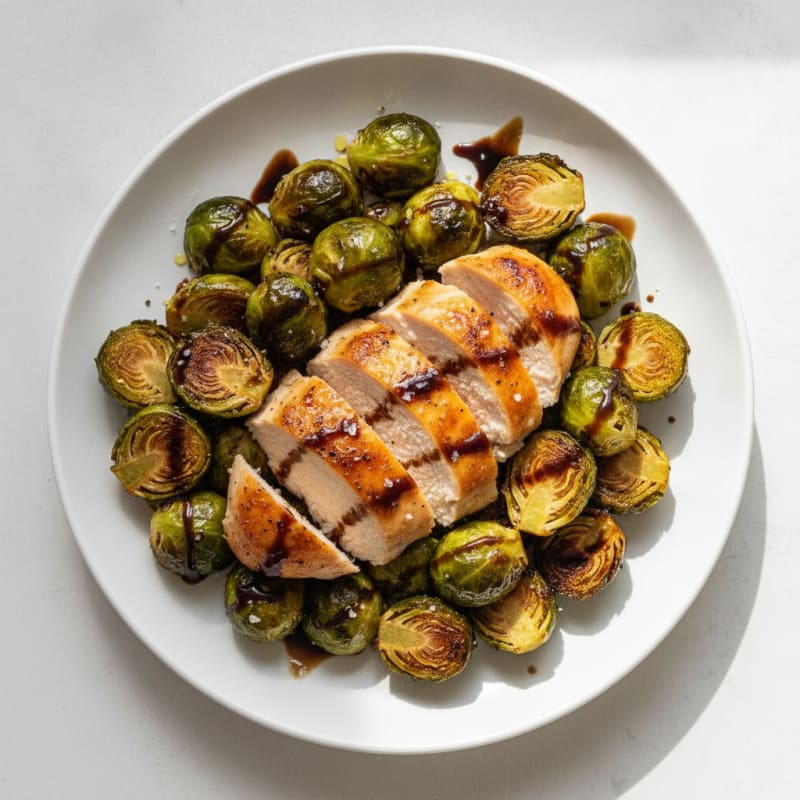 Balsamic Glazed Brussels Sprouts with Roasted Chicken
