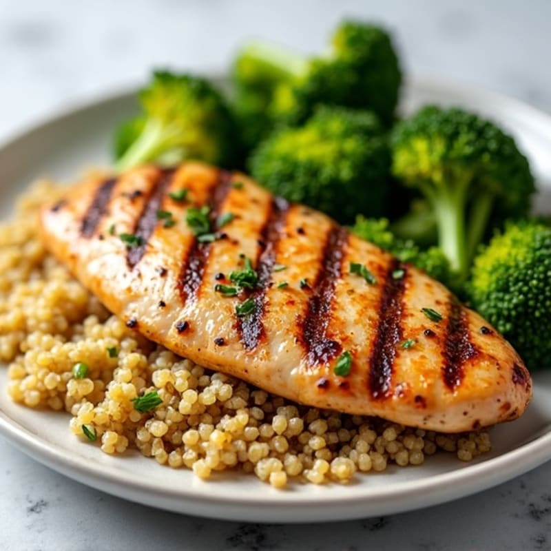Grilled Chicken Breast with Roasted Broccoli and Quinoa