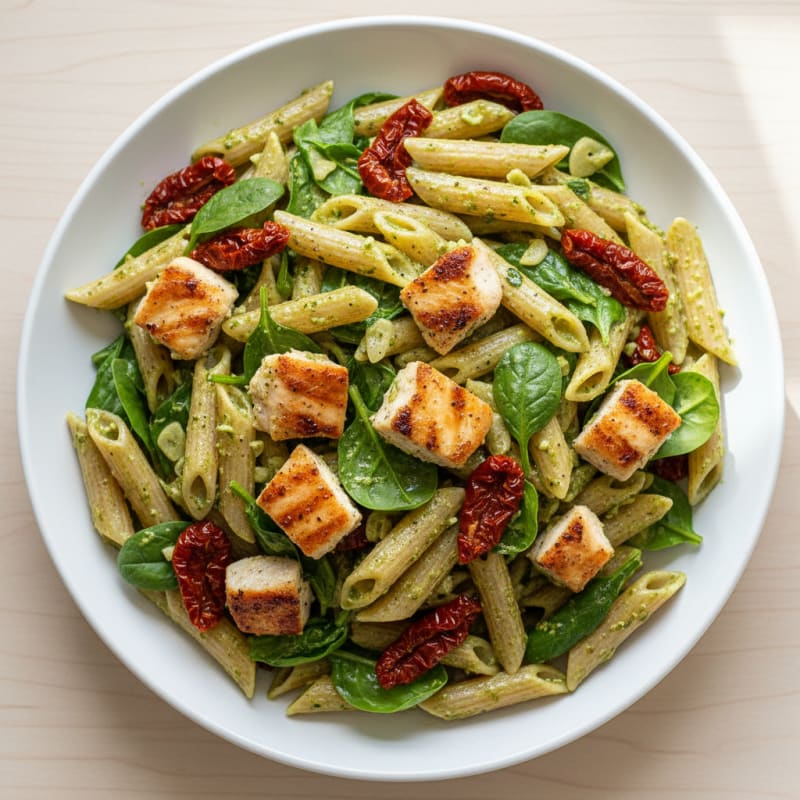 Creamy Pesto Chicken Pasta with Sun-Dried Tomatoes