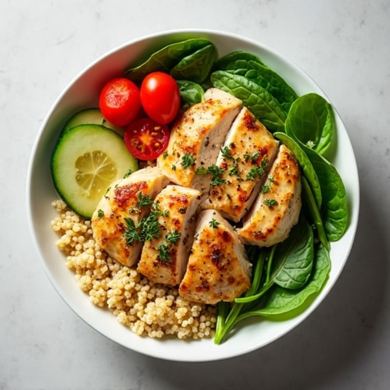 Herb-Marinated Chicken and Quinoa Bowl with Fresh Vegetables