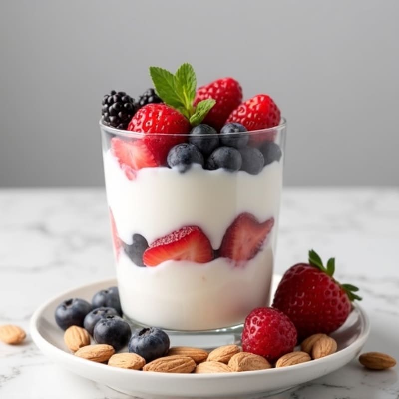 Greek Yogurt Protein Parfait with Mixed Berries and Almonds