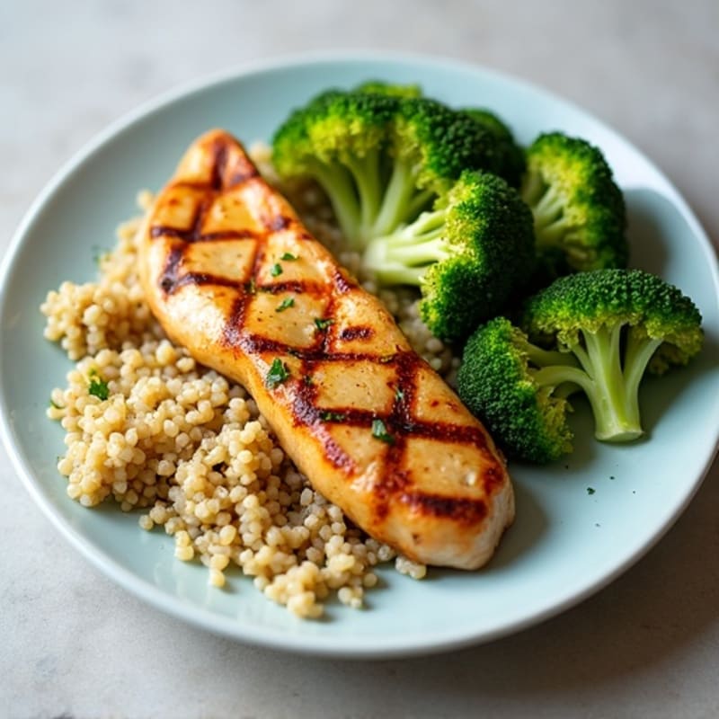 Grilled Chicken Breast with Quinoa and Steamed Broccoli