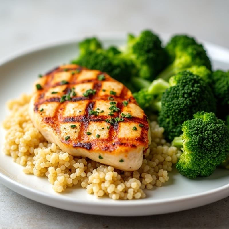 Grilled Chicken Breast with Quinoa and Steamed Broccoli